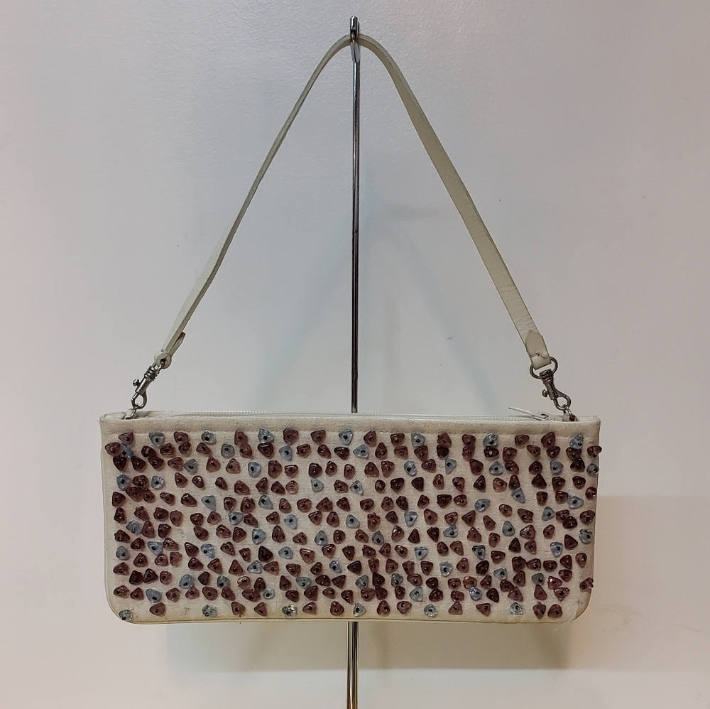 BCBG Max Azria Cream Embellished Shoulder Bag